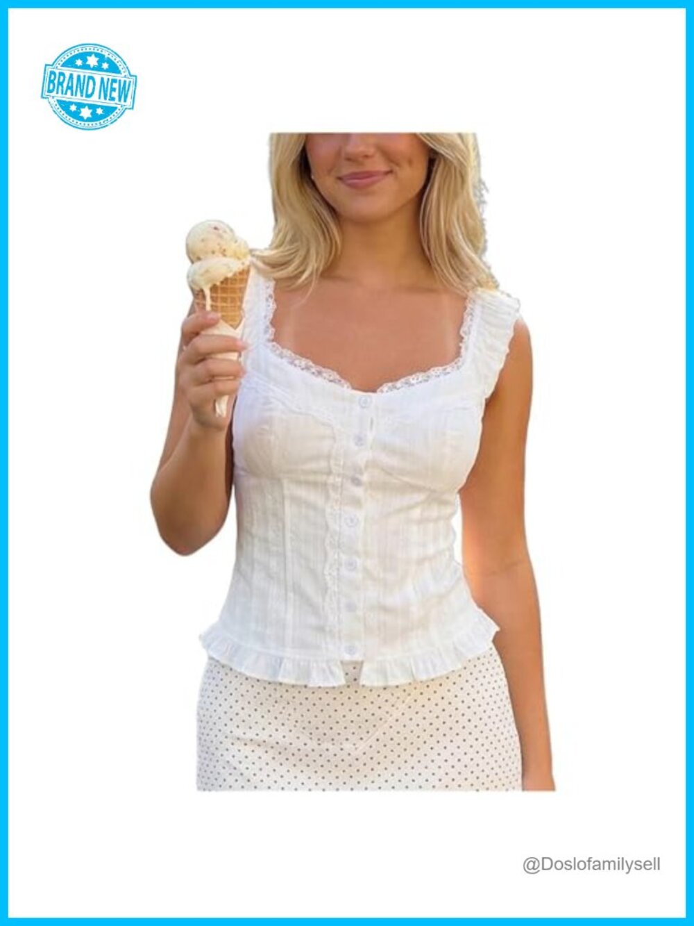 Ruffle Lace Button Down Tank Top Smocked Babydoll Camisole